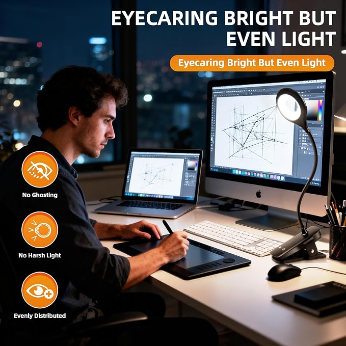 Akynite Clip on Light LED Desk Lamp 5 Brightness+5 Colors Rechargeable Lamp | - Image 5