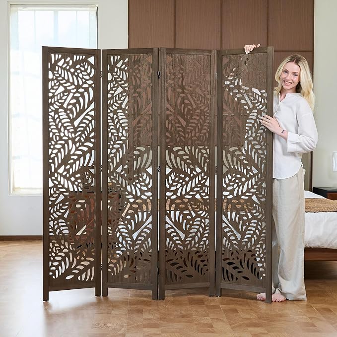Leaf-Carved Room Divider Privacy Screen - Image 6