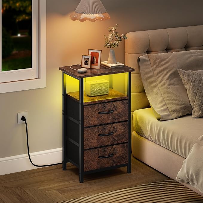 Night Stand with Charging Station, LED Nightstand - Image 5