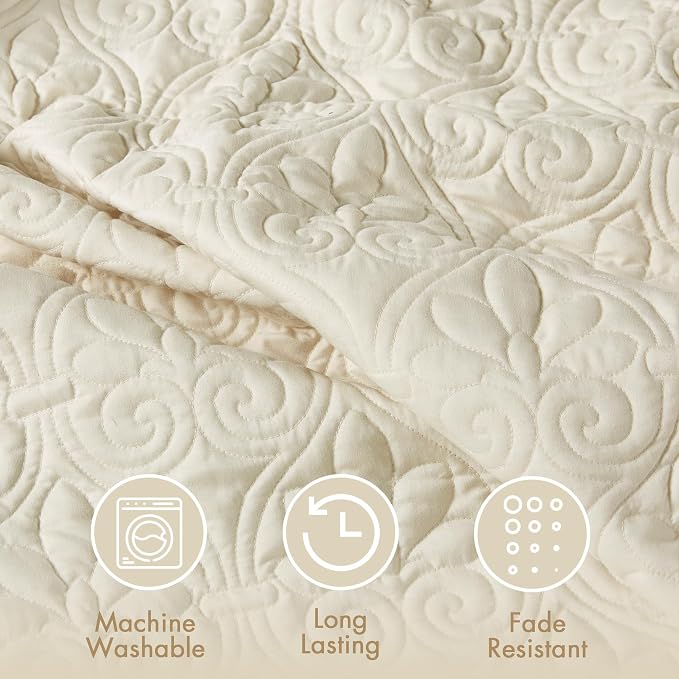 Madison Park Classic Traditional Damask Quilted Bedspread Set, All Season - Image 6