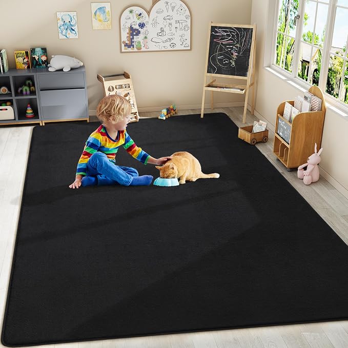 Modern Area Rugs for Bedroom Living Room, 4x6 Black Memory Foam Rug | Thickened - Image 8