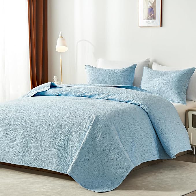 akkialla King Quilt Bedding Set, Sky Blue Ultrasonic King/Cal King Quilt Set - Image 2