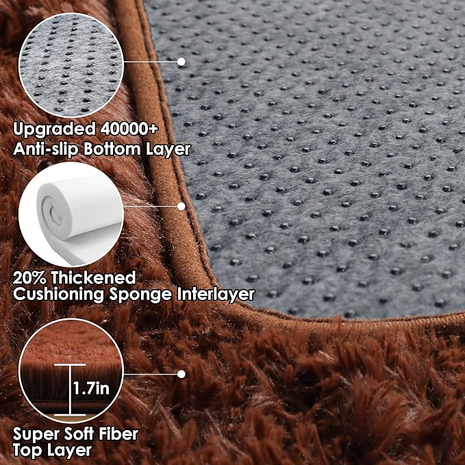 Brown Runner Rugs for Bedroom Living Room, Fluffy 2x6 Bedside Hallway Area Rug - Image 4