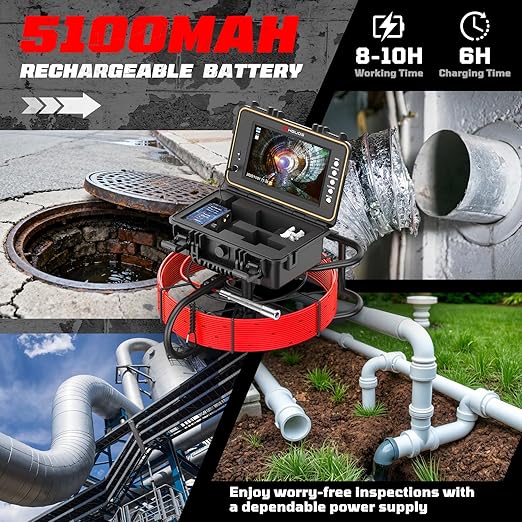 HBUDS Sewer Camera with 512Hz Sonde, Self Leveling 230ft Drain Camera with Meter Counter, 7mm Cable, 9" HD Screen 1080P Plumbing Cameras Snake with Light, 5100mAh Battery Pipe Inspection DVR 32GB