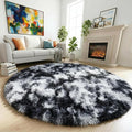 Amdrebio Black White Grey Plush Round Area Rug 6Ft by Amdrebio