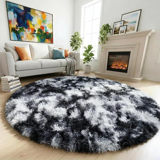 Amdrebio Black White Grey Circle Area Rug 5Ft by Amdrebio