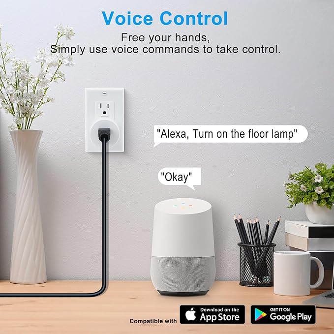 WiFi Smart Outlet Plug with Remote,GreenCycle Electric Smart Plug with Wall Switch,Compatible with Alexa and Google Home via Tuya,15A/1500W，Remote Control from Anywhere,TUV FCC List(2.4G)