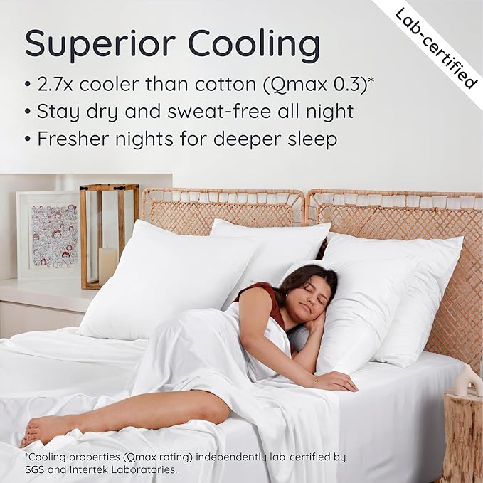 Bambaw White Queen Fitted Sheet with Elastic Corner Straps, 100% Viscose Derived from Bamboo, 16'' Deep Pocket, Queen Size