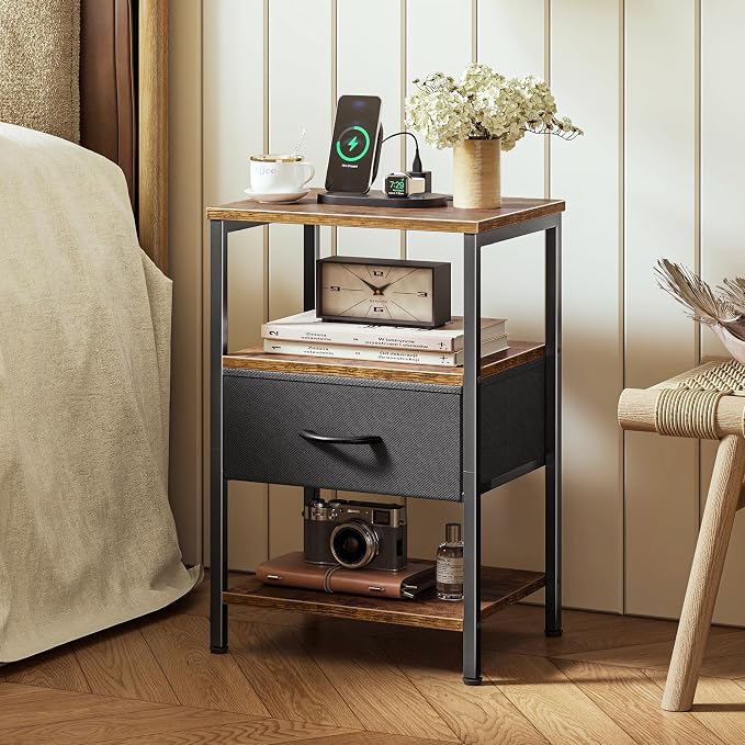 SUPERJARE Nightstand with Charging Station, Bed Side Table with Adjustable - Image 2