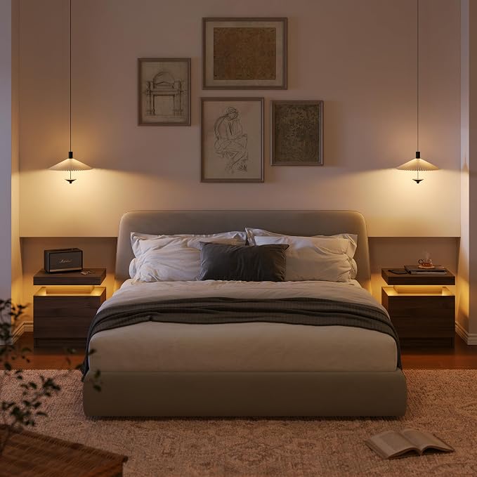 Modern Walnut LED Nightstand for Bedroom Bedside Table - Image 6
