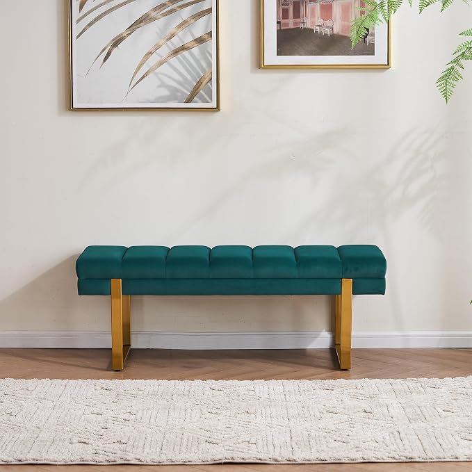 46" Velvet Green Bench with Gold Legs - Image 5