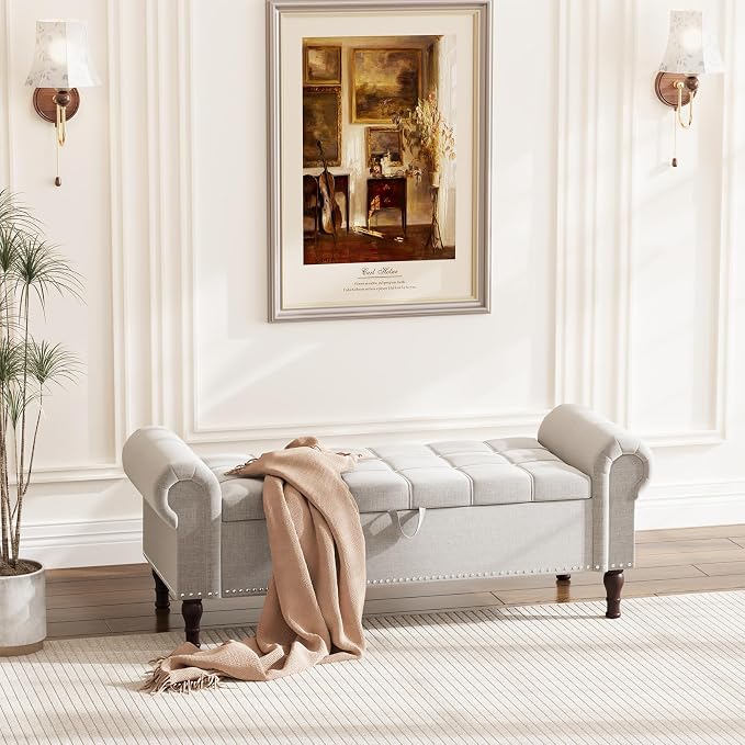 Apicizon 51” Bench with Storage, Upholstered Tufted Button Bedroom Bench with - Image 4