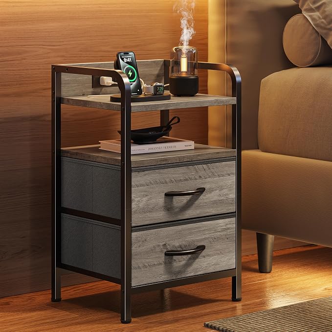 Huuger Nightstands Set of 2, Night Stand, Charging Station, USB-C Ports | 2 - Image 2