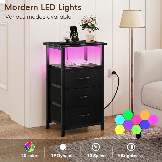 Night Stand Set 2 with Charging Station, LED Nightstand - Image 4