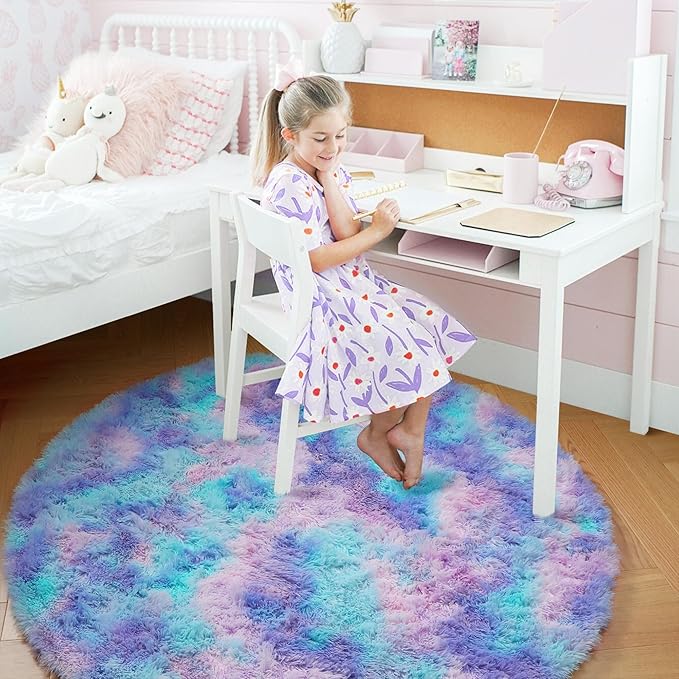 Amdrebio Purple Rainbow Mermaid Large Round Rug 7Ft - Image 8