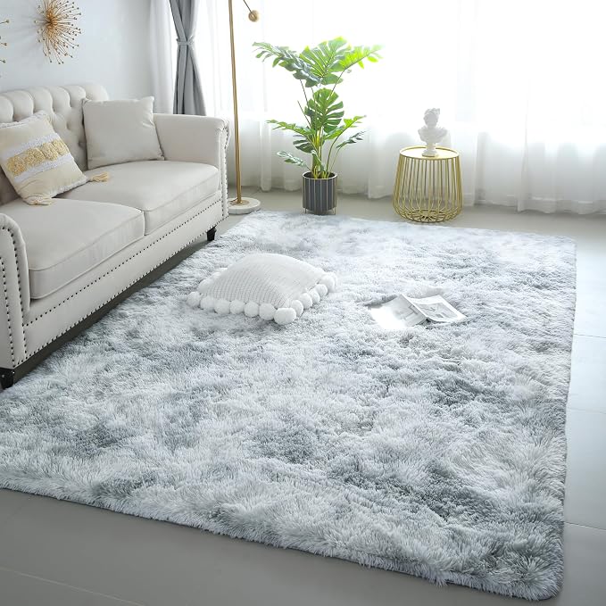 3x5 Tie-Dye Gray Fluffy Shag Rug - Image 6