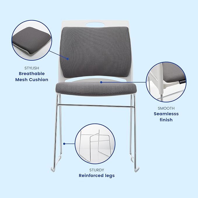 12 Pack Stacking Chairs - 1102LB Capacity Home Office Guest Chair Set With Sled Base, Modern Reception Chair for Kitchen, Waiting Room, Multi-Purpose Use, Break Room, Training, Cafeteria