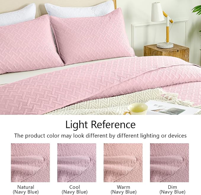 FLYMME Oversized King/California King Quilt Set 118"x106", Pure Pink 3-Piece - Image 5