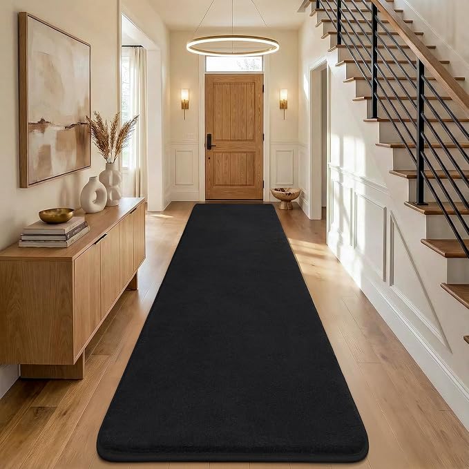 Modern Soft Hallway Runner Rug, 3x10 Feet Washable Long Runner Rugs | Black - Image 9