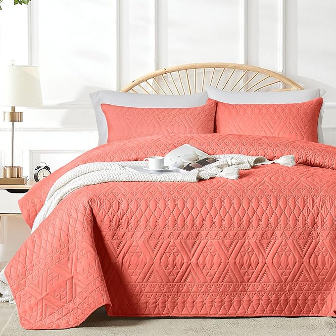 akkialla Full/Queen Size Quilt Bedding Set, Coral Lightweight Microfiber Soft by akkialla