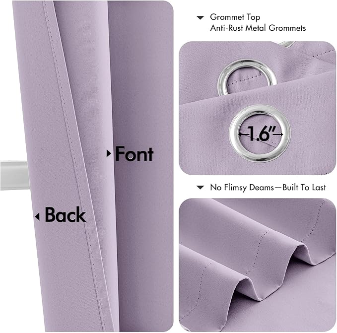 MIULEE Blackout Curtains for Bedroom 2 Panels 40 x 45 Inch Long Lilac | Thermal - Image 4