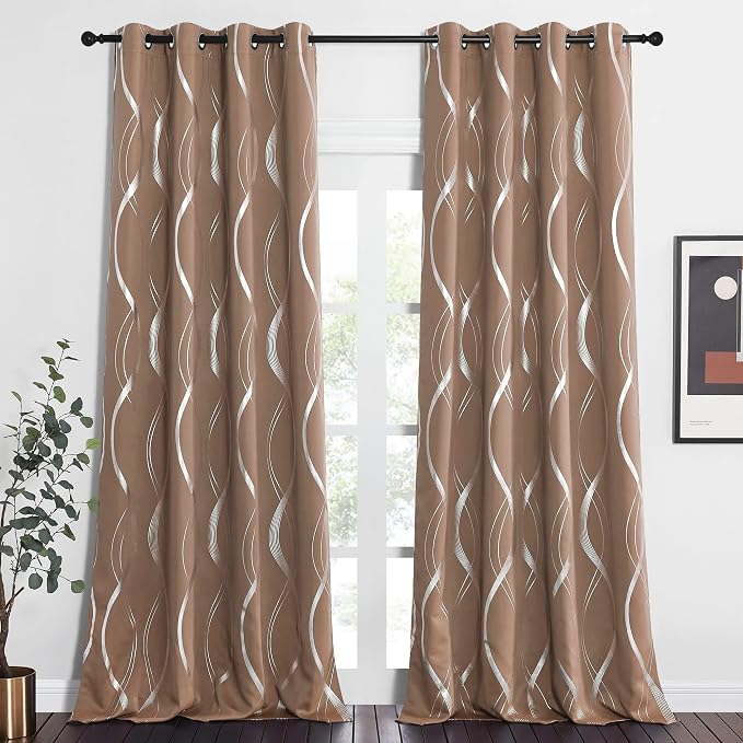 NICETOWN Blackout Curtains for Bedroom, Foil Printed Wave Lines Energy Saving - Image 2