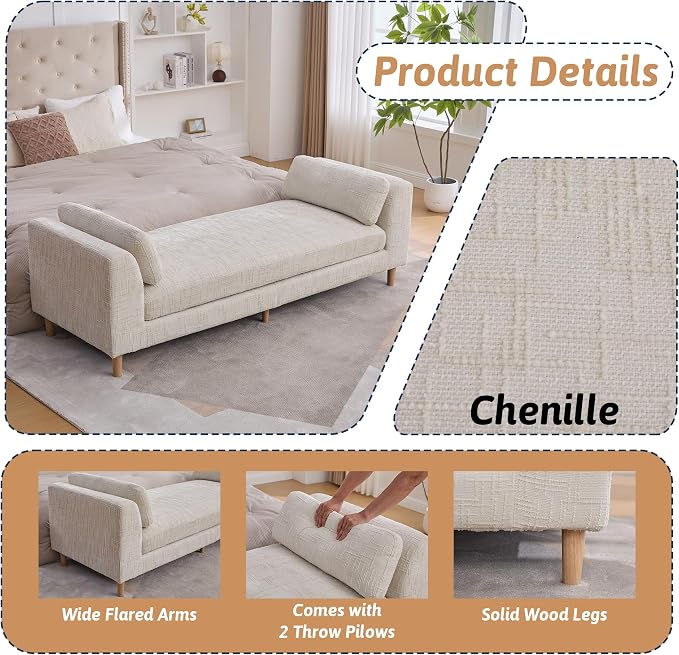 Beige King Size End of Bed Bench, 83 Inch Long Bench - Image 4