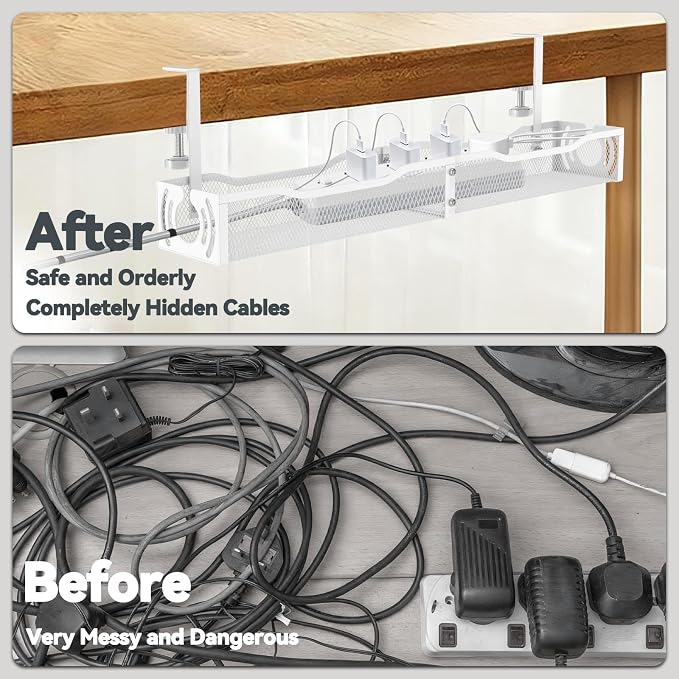 Cable Management, 25.3'' Under Desk Cable Management Tray No Drill | Metal - Image 2