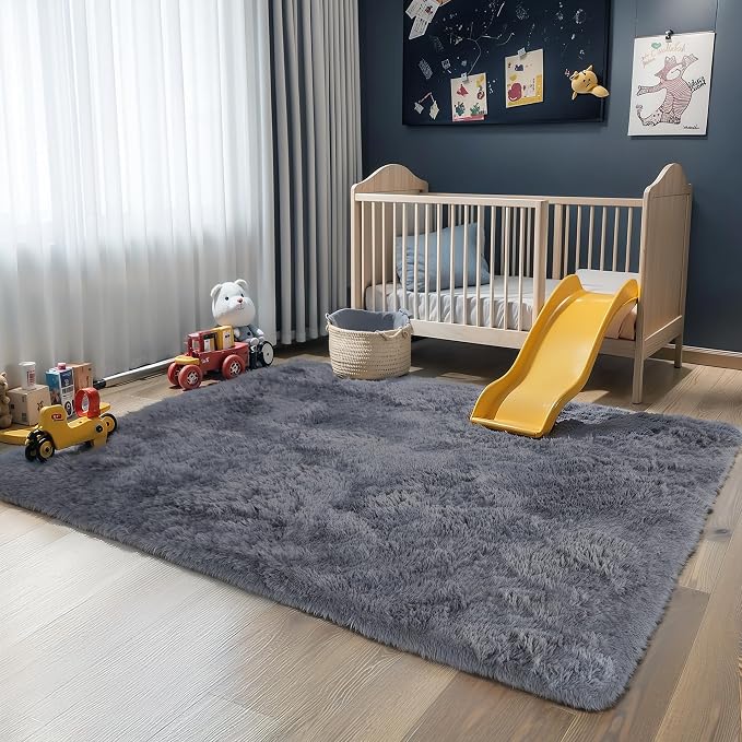 4x6 Grey Fluffy Shag Rug for Bedroom, Plush Washable Carpet | Area Rug for - Image 6