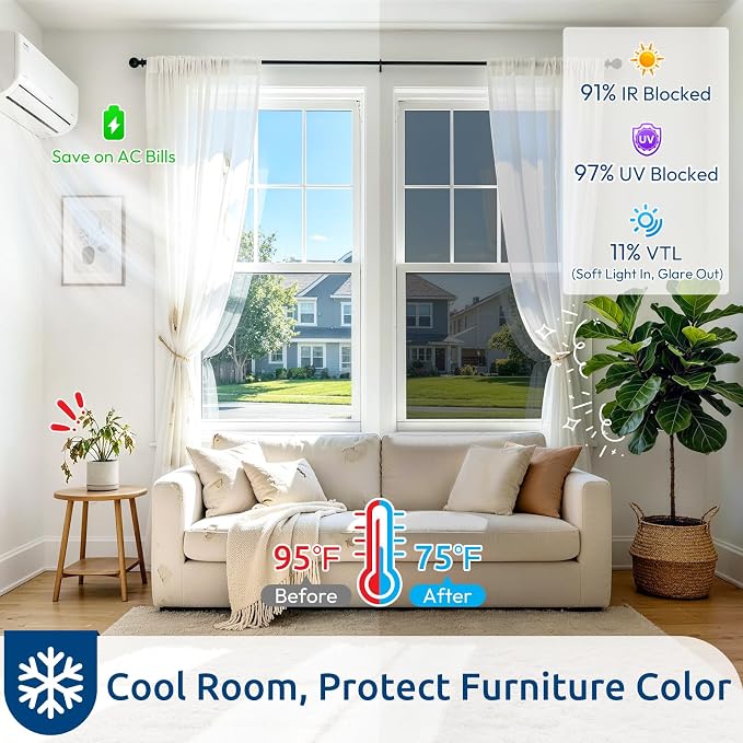 rabbitgoo Window Privacy Film One Way, 17.5" x 157.4", Heat Sun Blocking Anti - Image 2