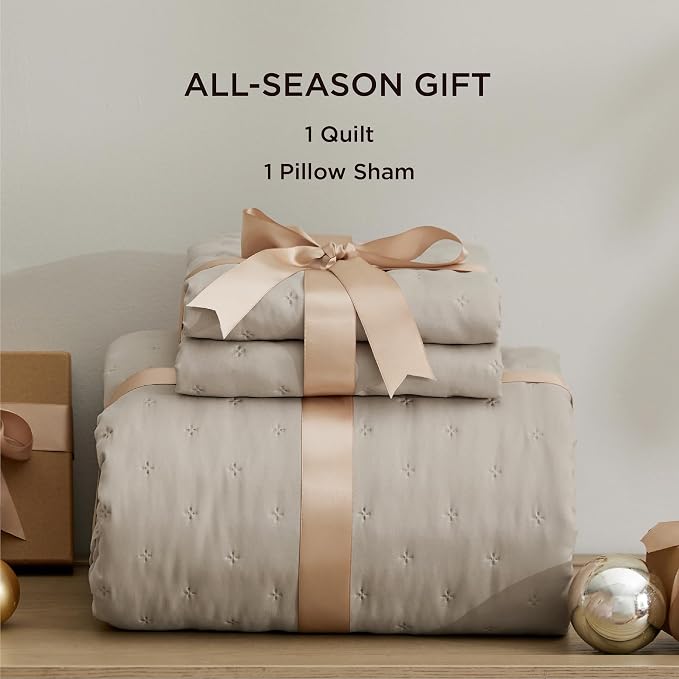 Bedsure Twin/Twin XL Quilt Bedspread, Lightweight Comforter, Taupe Coverlet | - Image 7