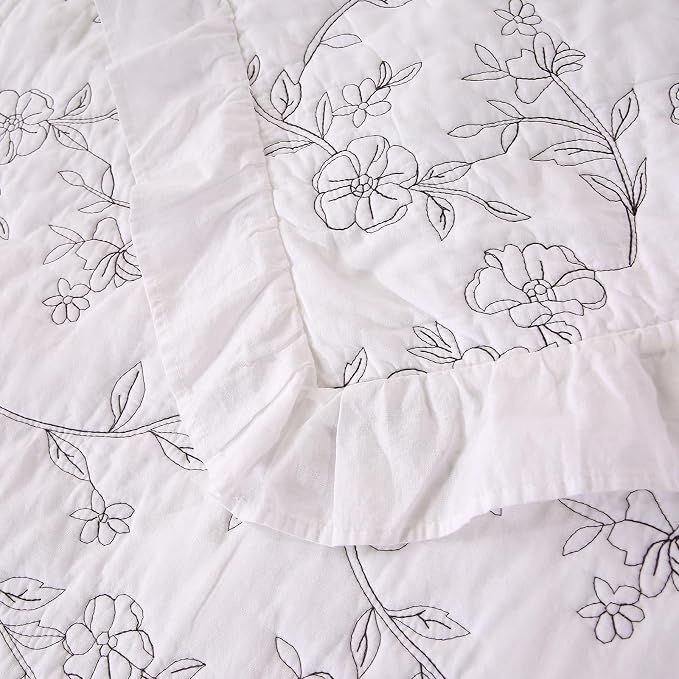 ROOMLIFE Quilt Set Full Size 3D Floral Embroidery Pattern 3-Piece Cotton - Image 8