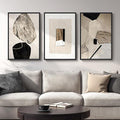 Large Framed Neutral Abstract Wall Art, 3 Piece Modern Canvas Prints Paintings by Cuspin