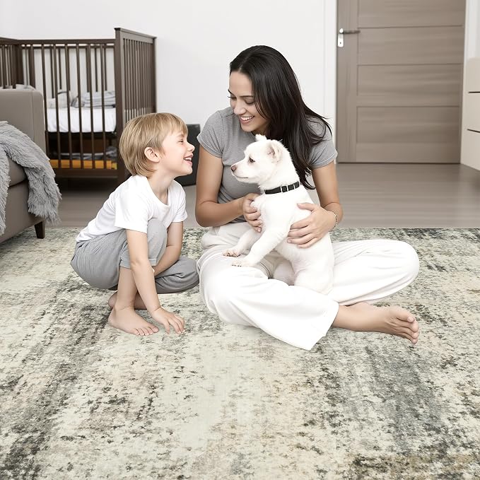 8x10 Area Rug Living Room: Modern Washable Soft Carpet Ash Brown | - Image 8