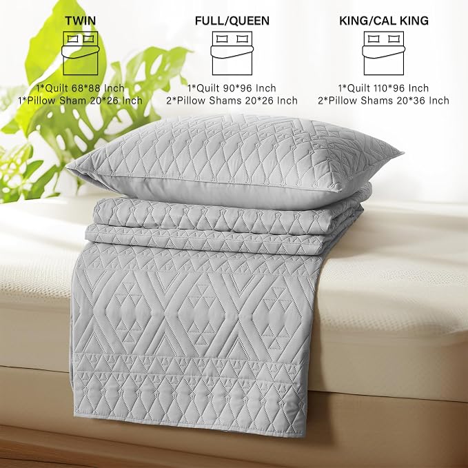 akkialla Twin Size Quilt Bedding Set, Light Grey Lightweight Microfiber Soft - Image 7