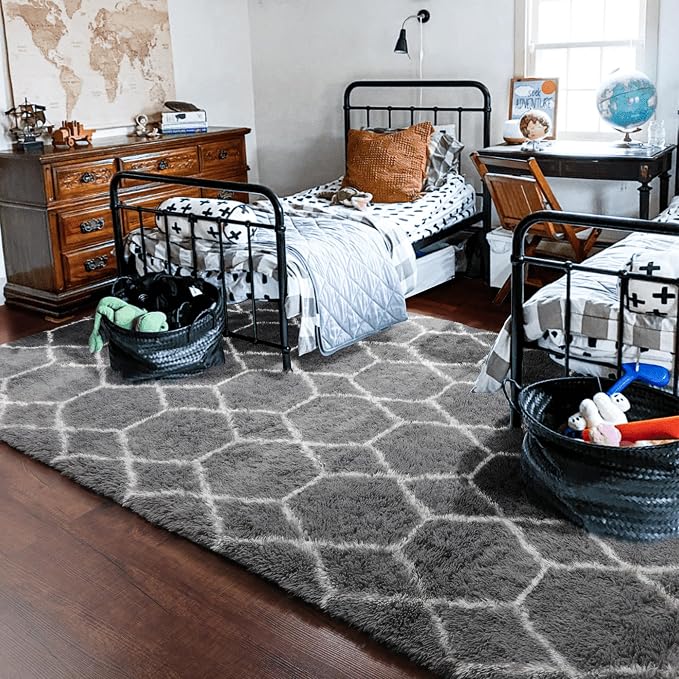 7x9 Area Rugs for Living Room Bedroom, Large Fluffy Grey and White Throw Rug - Image 9