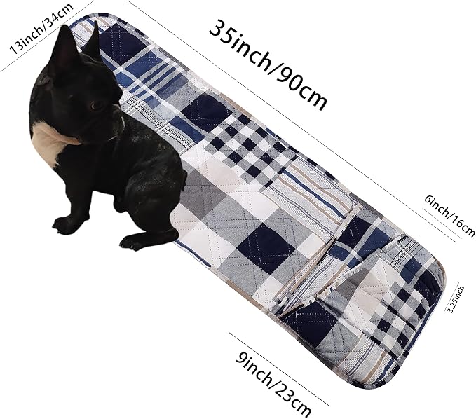 Brilliant Sunshine Blue Plaids & Stripes Couch Armrest Cover, Armrest Organizer - Image 2