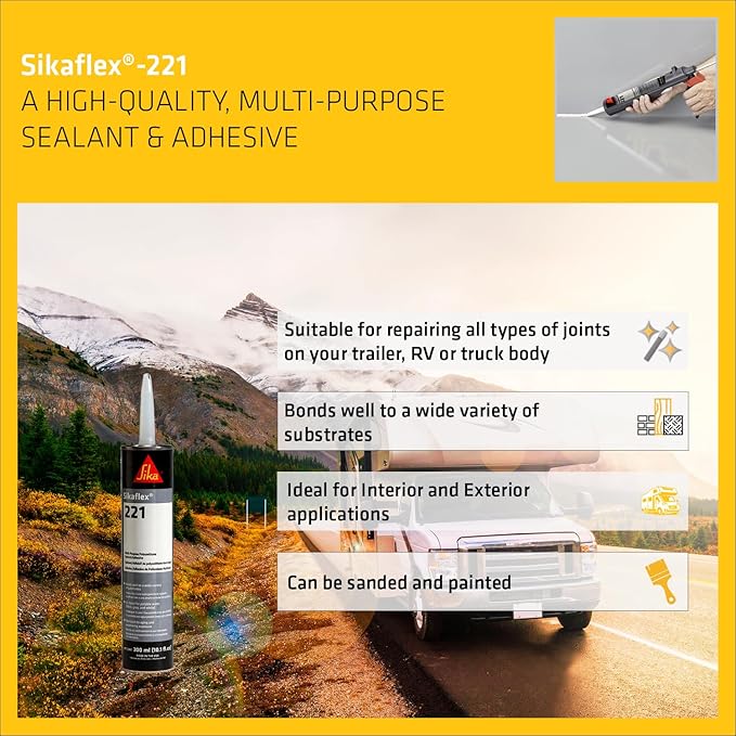 Sika Sikaflex-221 - White - Multi-Purpose Polyurethane sealant/Adhesive - Creates Permanent Elastic Seal - Sandable/paintable - Non-Corrosive - 10.1 fl oz (Pack of 24)