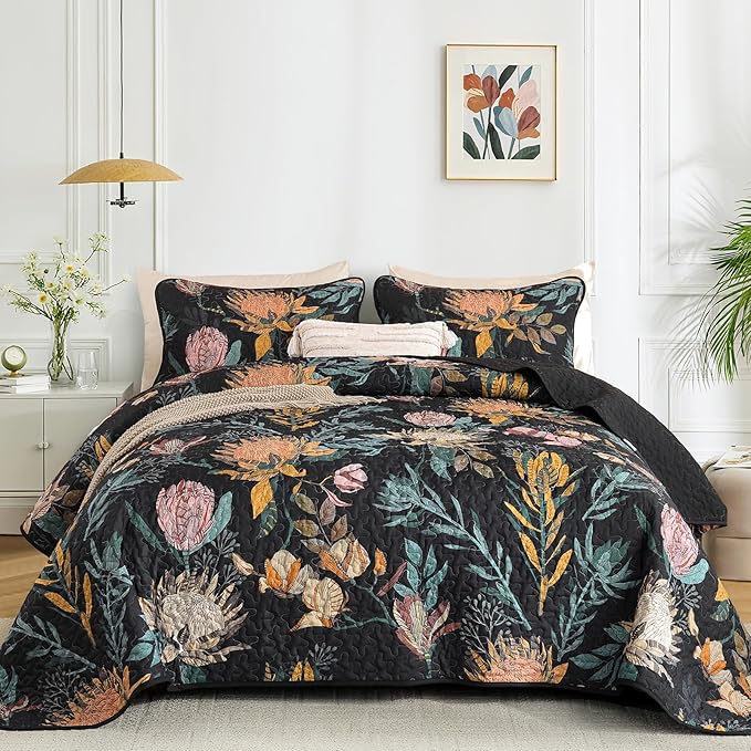 Dintszyayue Quilt Queen Size Black, Soft Microfiber Lightweight Farmhouse Bed by Dintszyayue