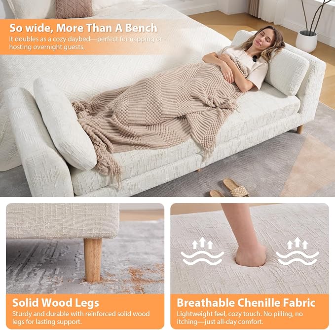83.1" Oversized Chaise Lounge, Chenille Upholstered End of Bed Bench - Image 4