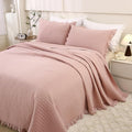 ROOMLIFE Quilt Set King Size 3D Floral Embroidery Pattern 3-Piece Cotton by ROOMLIFE