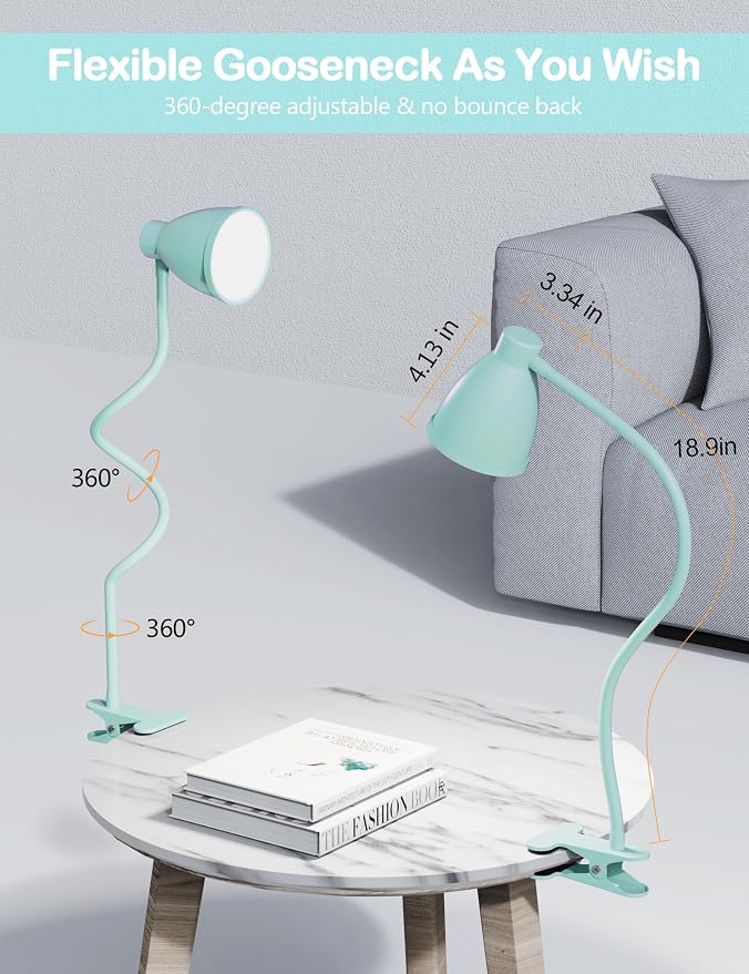 BOHON Desk Lamp with Clamp, Clip on Light, 5 Color 10 Brightness, Teal | 10W 38 - Image 5