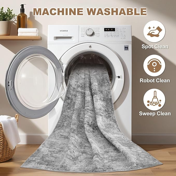 Nakagishi Boho 5x7 Area Rug Living Room Rugs Machine Washable Gray | Soft - Image 2