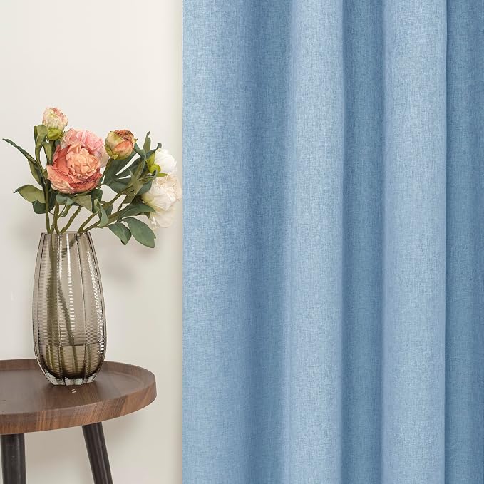 YoungsTex Light Blue Linen Blackout Curtains 63 Inches Long, Room Darkening - Image 7