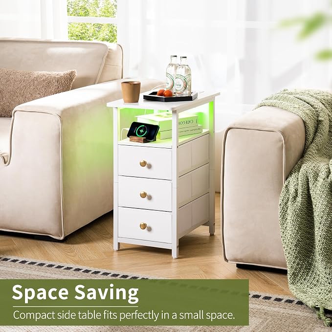 Yoobure End Table with Charging Station, LED Narrow Side Table Bedside Table - Image 3