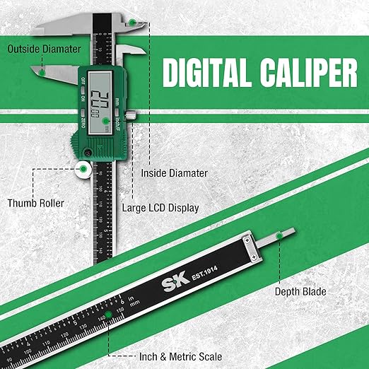 SK 6-Inch Digital Calipers, Vernier Caliper with Large LCD Screen, Caliper Measuring Tool with Auto-Off Feature, Inch/Millimeter/Fraction Conversion, ±0.001" Accuracy