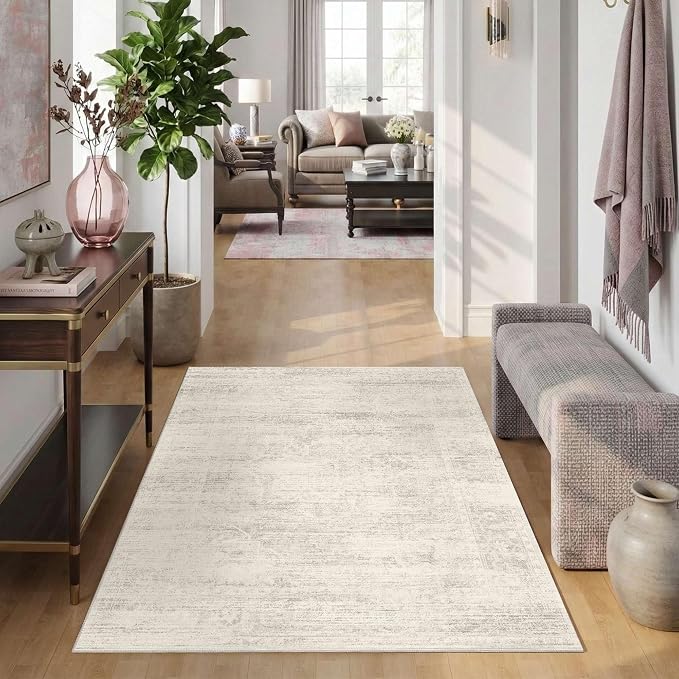 Latte&Fog Ivory 4x6 Area Rug Vintage Washable Small Neutral Rug - Image 4