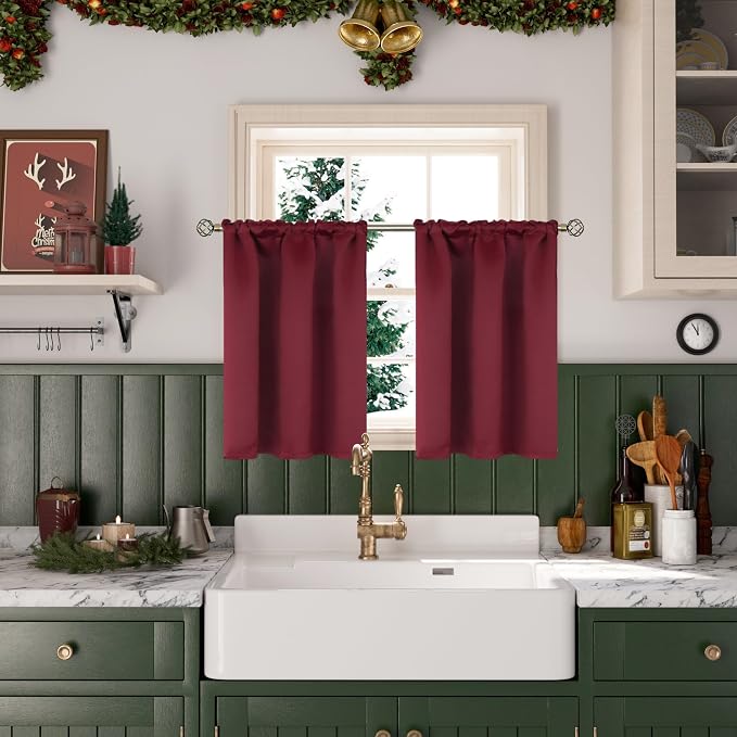 BGment Burgundy Small Window Curtains 36 Inch Length - Image 2