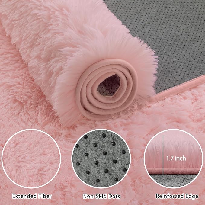 8x10 Area Rug for Living Room, Dark Pink Fluffy Shag Non-Slip Bedroom Rugs | - Image 6