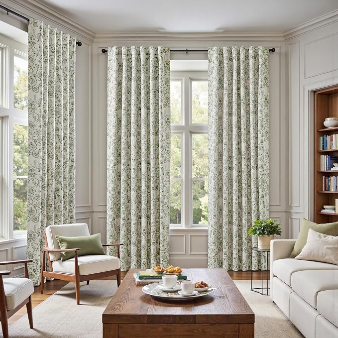 jinchan Green Floral Blackout Curtains 84 Inch Farmhouse Back Tab 2 Panels | - Image 5